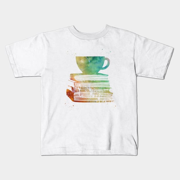 Cup of Tea with Books Kids T-Shirt by erzebeth